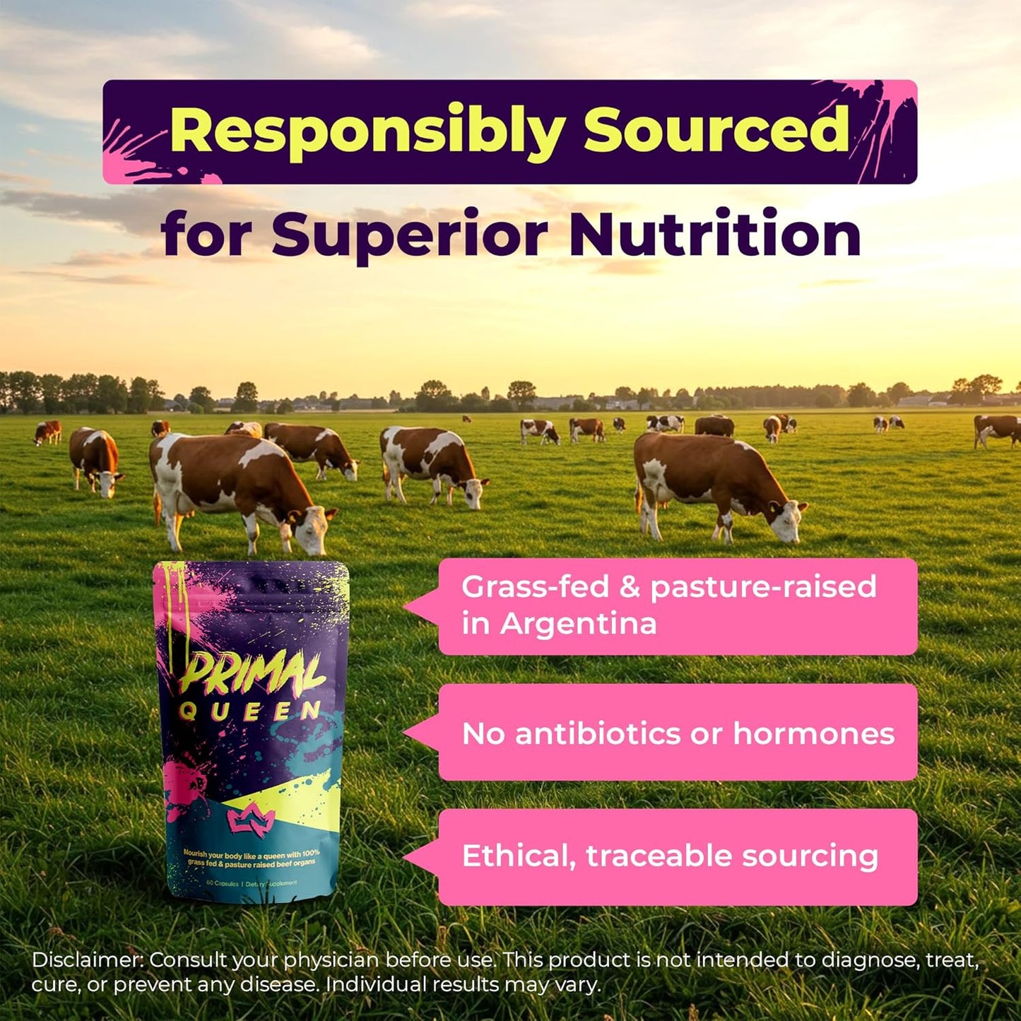 Female-Optimized Beef Organ Superfood Supplement (Beef Liver, Kidney, Heart, & 3 More) - 100% Grass Fed, Pasture Raised - 3Rd Party & Clinically Tested