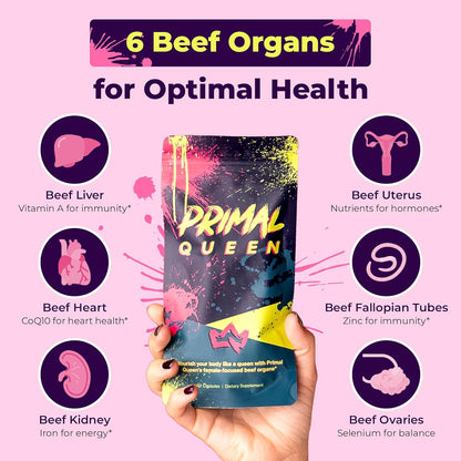Female-Optimized Beef Organ Superfood Supplement (Beef Liver, Kidney, Heart, & 3 More) - 100% Grass Fed, Pasture Raised - 3Rd Party & Clinically Tested